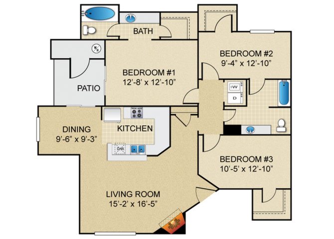 3 bedroom 2 bathroom floor plan at The Springs at Continental Ranch in Tucson, AZ